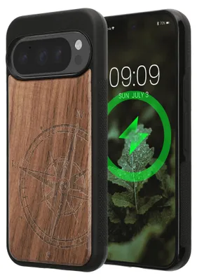 Produktbild von kwmobile Echtholz Schutzhülle kompatibel mit Google Pixel 10 / Pixel 10 Pro Hülle - Cover aus Holz und TPU - Kompatibel mit MagSafe - Case in Holz