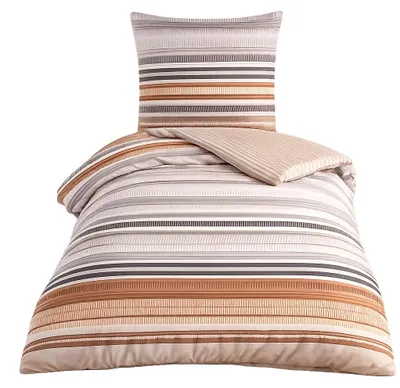 Produktbild von Bettwäsche Renforcé 155x220cm 2-tlg Set Grau Beige Gestreift mit Reißverschluss