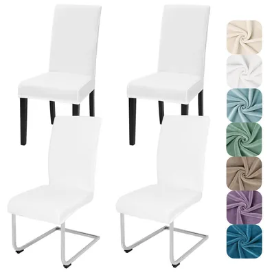 Productafbeelding van Elastische fluwelen stoelhoesjes, set van 4, wasbaar, geschikt voor schommelstoelen, keuken, restaurant, hotel, banket, bruiloft, wit
