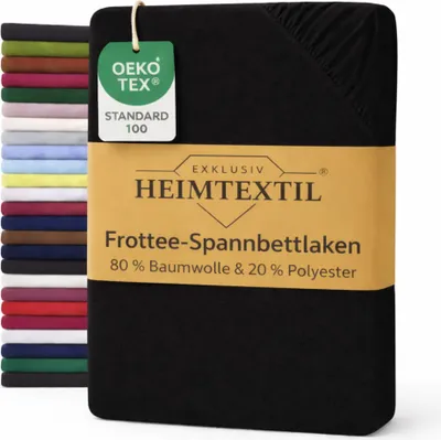 Produktbild von EXKLUSIV HEIMTEXTIL Frottee Spannbettlaken Rundumgummizug Marke 90 x 200 cm Schwarz 80% Baumwolle 20% Polyester    Bed-Sheet Bettlaken Spannbetttuch Topper Leinentuch