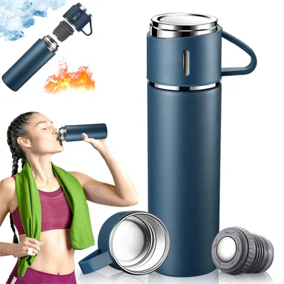 Produktbild von MODFU 500ml Thermosflasche ,Trinkflasche,Thermobecher , für Kaffee und Tee - Isolierkanne Thermoskanne - integrierter Trinkbecher Blau