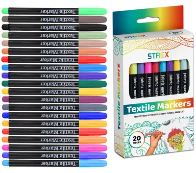 Image de Strex Marqueurs Textile - 20 pièces - Marqueurs pour vêtements - Marqueurs textile - Stylos Textile
