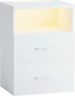 Immagine prodotto di Comodino con luce LED, porta USB, 2 cassetti