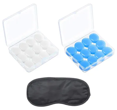 Produktbild von 12 Paar Silikon Ohrstöpsel zum Schlafen, formbar, mit Augenmasken, Gehörschutz, wiederverwendbar, blau & weiß