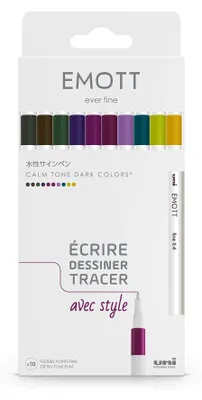 Produktbild von uni-ball Emott Uni Mitsubishi Pencil – 10 Filzstifte Calm-Tone Dark Colors – Schreiben, Zeichnen, Placer – 0,4 mm – Amethyst, Blau, Grün, Orchidee, Gr