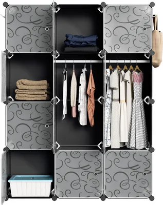 Zdjęcie produktu dla TolleTour 12 pudełek System półek DIY Szafa Garderoba Półka wtykowa 140x105x35cm Czarno-biały