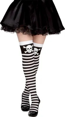 Produktbild von Halterlose Strümpfe Pirat für Damen - Schwarz Weiß mit Totenkopf