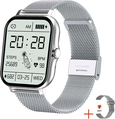 Zdjęcie produktu dla Touch Sport Smart Watch Mężczyźni Kobiety Tętno Fitness Bluetooth Połączenia Smartwatch Zegarek na rękę, srebrny