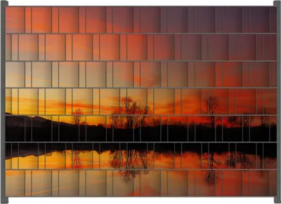 Produktbild von Wallario Zaunsichtschutz mit Motiv Abendrot am Himmel über einem See für Ein- und Doppelstabmatten Zäune in der Größe 200 x 140 cm