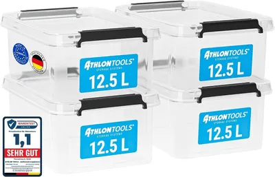 Produktbild von 4er Set 12,5L Aufbewahrungsboxen mit Deckel BPA-frei, Transparent