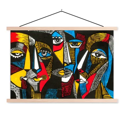 Produktbild von MuchoWow® Textilposter Malerei - Ölgemälde - Kubismus 120x80 cm mit holzfarbenen Rahmen - Aufhängeset