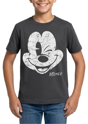 Produktbild von Mickey & Minnie Retro Mickey Mouse Zwinkernd Teenager T-Shirt, 152/164 (12-14 Jahre), Dunkelgrau
