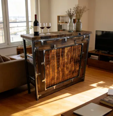 Produktbild von Bartisch Stehtisch Theke (Länge - 120 cm) BarMöbel HALICZ Loft Vintage Bar Industrie Design Handmade Holz Metall