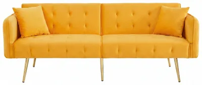 Image de Canapé-lit 2 places convertible en velours jaune 3 positions 178x82x70