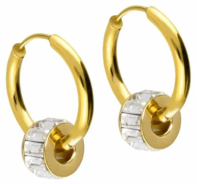 Produktbild von Chirurgenstahl Ohrclicker Creolen KRISTALLRAD Gold Innendurchmesser: 14mm + Designstärke: 1,6mm