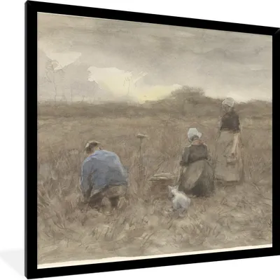 Produktbild von MuchoWow® Gerahmtes Poster Kartoffelerntemaschinen - Gemälde von Anton Mauve 40x40 cm - Poster mit Schwarzem Bilderrahmen Wandposter Rahmen Foto Bilder - Mit Rahmen - Wanddekoration Schlafzimmer