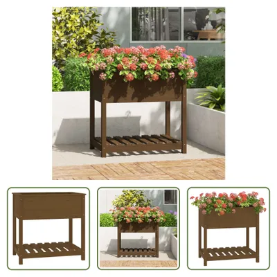 Obrázok produktu pre The Living Store Kvetináč s policou medovo hnedý 82,5x54x81 cm borovicové drevo