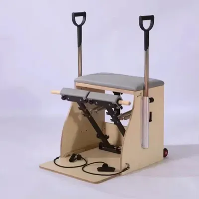 Zdjęcie produktu dla Krzesło do Pilates - Urządzenie do treningu Reformer - Regulowany opór - Wykonane z drewna klonowego - Stabilne i ekologiczne - Idealne do ćwiczeń jogi i Pilatesu w domu - Kolor: czarny