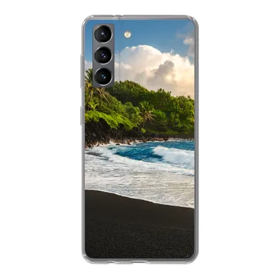 Produktbild von MuchoWow® Handyhülle Schutzhülle Hülle für Samsung Galaxy S21 Ein schwarzer Sandstrand auf Hawaii Silikon Softcase Handy Hülle - Softcase
