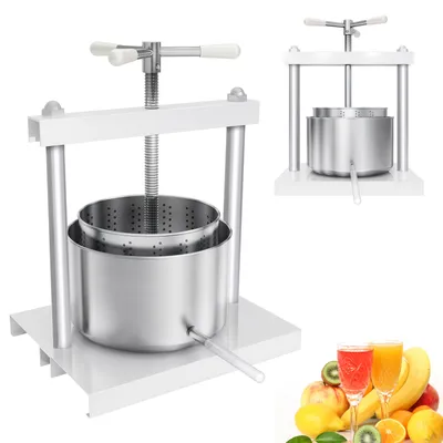 Obrázek produktu pro XMTECH 5L lis na ovoce Lis na víno z nerezové oceli Lis na ovoce s rukojetí Ruční lis na jablka Lis na šťávu Lis na bobule Lis na zeleninu, bílý + stříbrný