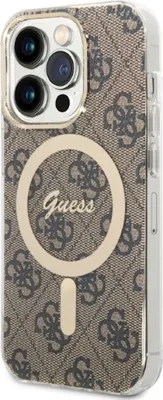 Produktbild von GUESS Schutzhülle für Apple iPhone 14 Pro Max Hard Case 4G Print MagSafe Cover Etui Braun
