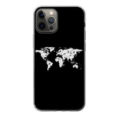 Produktbild von MuchoWow® Handyhülle Schutzhülle Hülle für iPhone 12 Pro Weltkarte - Blätter - Schwarz Silikon Softcase Handy Hülle - Abdeckung