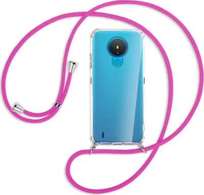 Produktbild von Handykette Backcover-Schutzhülle mit Band (Metall silberfarben) für Nokia 1.4 - hot pink