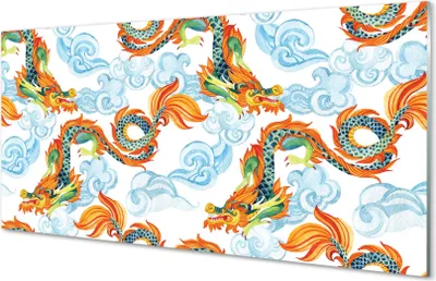 Produktbild von Glasbilder 120x60 Wandkunst Japanische bunte Drachen