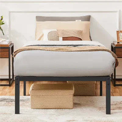 Produktbild von Yaheetech Bettrahmen Metallbett mit Lattenrost, 90 x 200 cm, Bettgestell aus Metall, Modern Doppelbett Einzelbett Leichte Montage, Schwarz