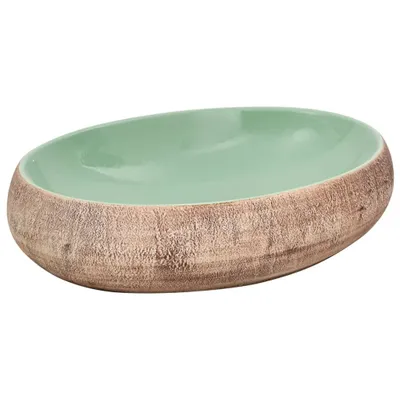 Zdjęcie produktu dla vidaXL Umywalka nablatowa zielono-brązowa owalna 59x40x15 cm ceramiczna