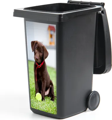 Produktbild von MuchoWow® Mülltonnenaufkleber Labrador Retriever Welpe mit einem Tennisball 44x98 cm - Containeraufkleber - Aufkleber - Mülltonnen-Aufkleber