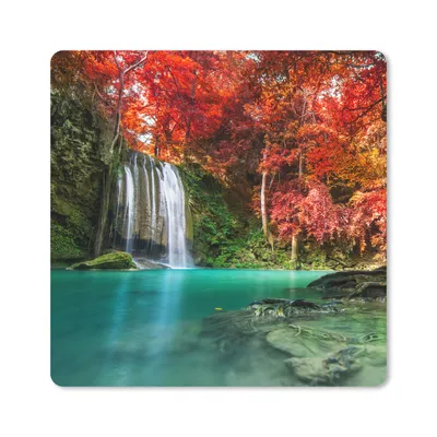 Produktbild von MuchoWow® Mauspad Mousepad Wasserfall - Baum - Rot - Herbst - Wasser 20x20 cm - Mousepads - Maus Mat - Pad - Mausunterlage - Desk Mat - Bureauartikeln