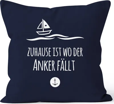 Produktbild von Kissenbezug Zuhause ist wo der Anker fällt Familie Heimat Liebe 40x40 Baumwolle MoonWorks® navy 40cm x 40cm