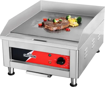Immagine prodotto di Piastra grill professionale da 2500W, griglia elettrica in acciaio inossidabile, superficie di cottura liscia di 40 x 40 cm, temperatura regolabile da 88 a 300 °C, ideale per ristoranti