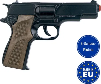 Polizei Pistole 17 cm schwarz braun 8 Schuss Spielzeug-Revolver Kostüm-Zubehör Kinder-Spielzeug Polizist Police