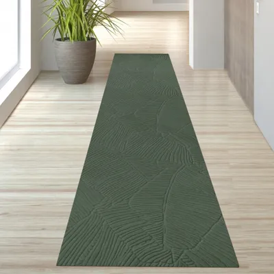 Immagine prodotto di Bellissimo tappeto morbido con motivo a foglie in verde - Dimensioni: 80 x 300 cm