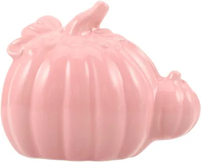 Productafbeelding van Moderne, roze keramische pompoenfiguur, ideaal als compacte en slijtvaste decoratie voor Halloween en Thanksgiving, geschikt voor een bureau en herfstfeestjes