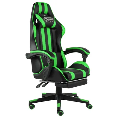 Image de Chaise de jeu avec repose-pieds Noir et vert Similicuir