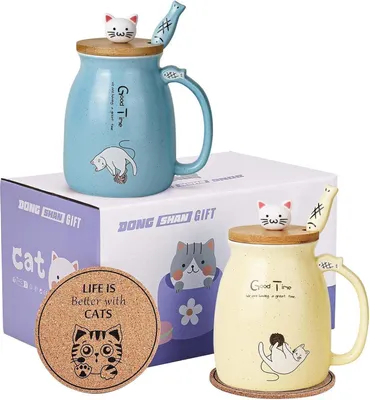 Immagine prodotto di Set di tazze per gatti - set di 2 tazze per tè e caffè in Vetroceramica da 500 ml