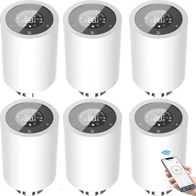 Produktbild von 6X Smart Heizkörperthermostate Thermostatventil Heizkoerperventil APP-Steuerung Kompatibel mit Alexa Google Assistant Kindersicherung Thermostat Heizung LED-Anzeige,Weiß