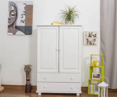 Produktbild von Massivholz-Schrank, Farbe: Weiß 139x90x42 cm