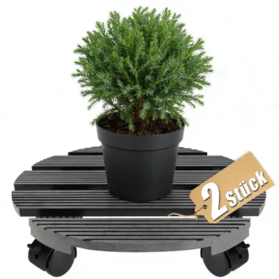 Produktbild von NAIZY 2 Stück WPC Pflanzenroller 30x30 cm Rund Anthrazit Möbelroller Transportroller Geräteuntersetzer 360° Rollen mit Bremse 100kg Tragkraft