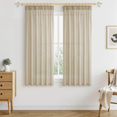 Obrázek produktu pro Záclony, rozměry 160 x 140 cm, béžové, vzhled lnu, průsvitné, vhodné do obývacího pokoje