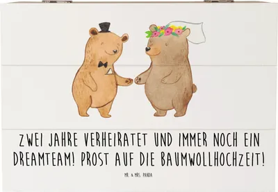 Produktbild von Mr. & Mrs. Panda Geschenkbox 2. Hochzeitstag Baumwollhochzeit 22 x 15 cm - Weiß - Geschenk, schmuckbox, schatztruhe, Schatzkiste, Box, Heiraten, Geschenke, Beziehung