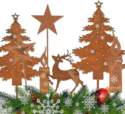 Productafbeelding van Roestig Rendiermotief Tuinstekker - Weerbestendige Kerstdecoratie voor Buiten