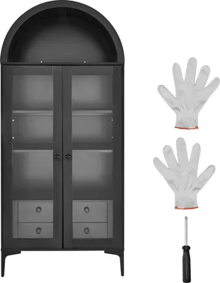 Image de SucceBuy Vitrine voûtée avec portes vitrées, armoire vitrine à quatre étages (179 cm de haut) avec deux étagères réglables, idéale pour le rangement dans la chambre, le salon ou le bureau