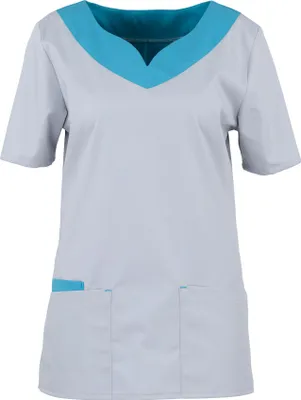 Produktbild von beb MEDIZIN/PFLEGE Damen KASACK Kurzarm Stretch Hellgrau/Petrol 3XL