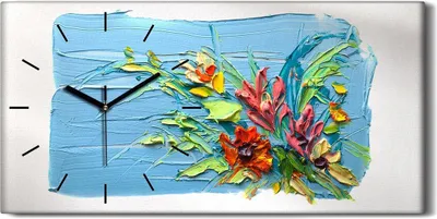 Produktbild von Leinwand Uhr Küche Wohnzimmer Bild Geräuschlos 60x30 Ölgemälde Blumen Kunst - schwarze Hände