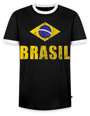 Produktbild von Spreadshirt Brasilien Fußball Retro Männer Kontrast T-Shirt, S, Schwarz/Weiß