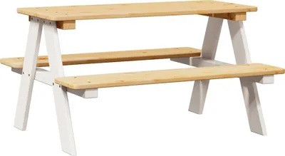 Produktbild von Kindertisch mit Bänken IRUN Weiß 90x79,5x50 cm Massivholz